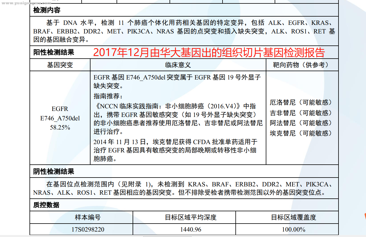 2017年组织切片基因检测报告